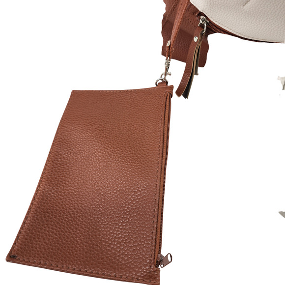 Stone Mountain Leather Purse 11x11x4 Nutmeg Brown White Pebbled Shoulder Bag - Picture 11 of 16